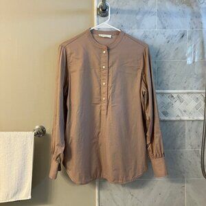 Everlane The Henley Shirt Blouse in Silky Cotton in Dusty Rose Pink